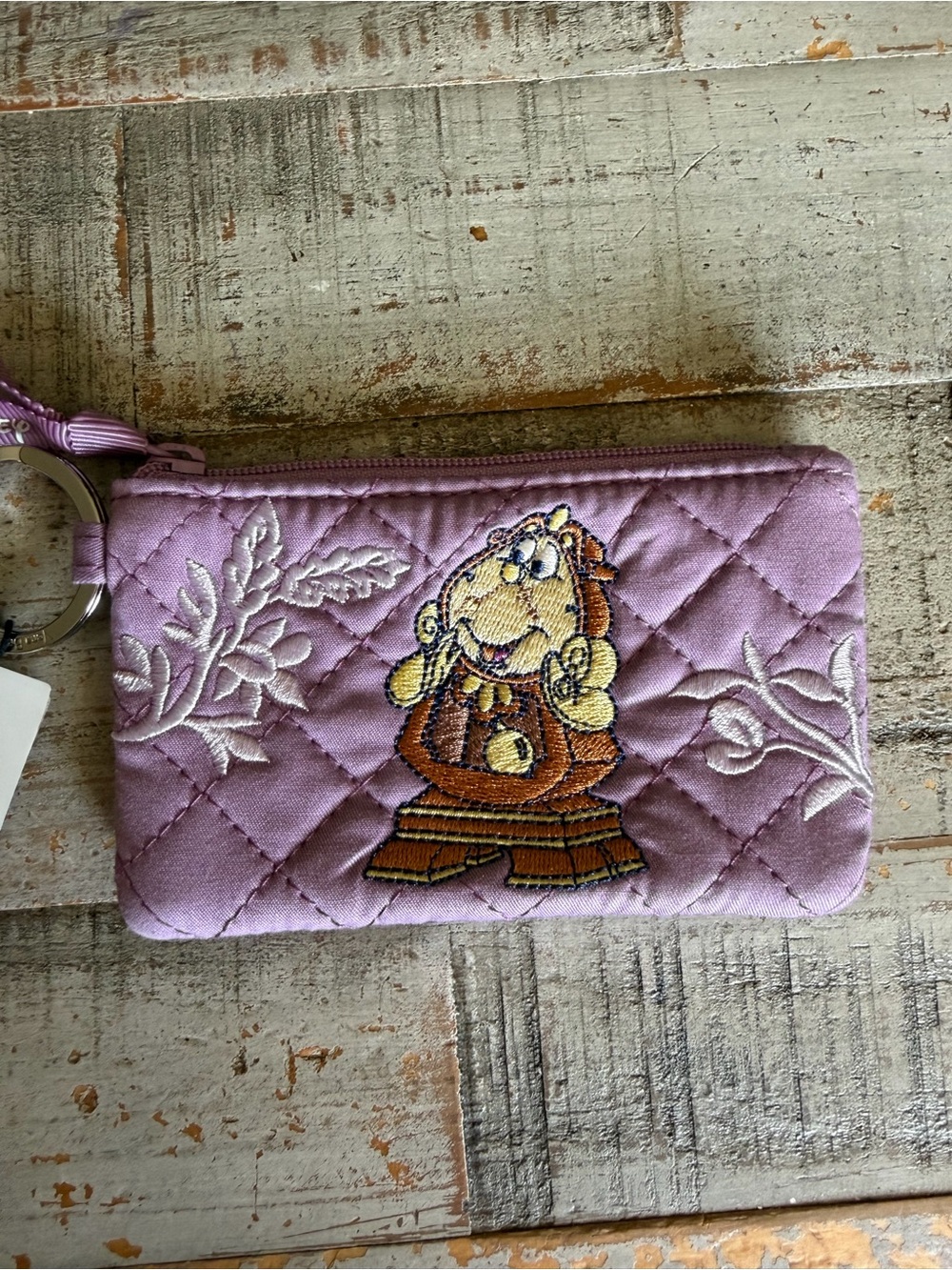 Vera Bradley Disney Cogsworth Purple Quilted Wallet Pouch with Key Ring - Picture 2 of 4